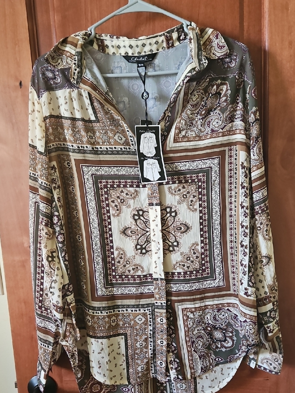 Paisley Design Sheer Casual Womens Button Down Shirt